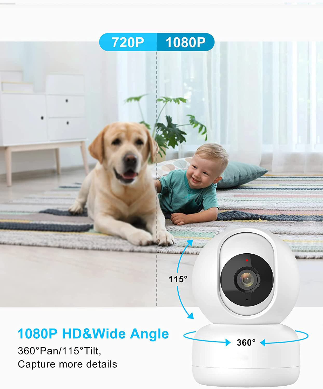 360 Degree Pan-Tilt Indoor Security Camera