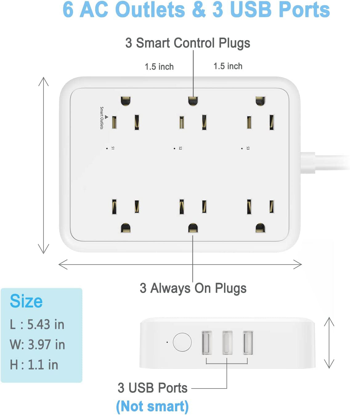 Smart Power Strip WiFi Flat Plug Strip